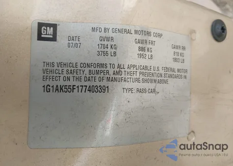 2007 Chevrolet Cobalt Ls from USA, damaged, VIN 1G1AK55F177403391